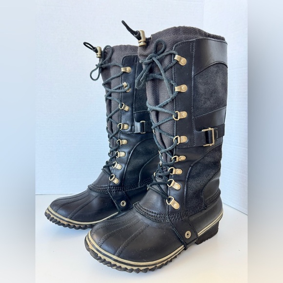 Sorel Black Conquest Carly Black Waterproof Tall Boots Women’s Size 7.5 *FLAWS - Picture 3 of 10